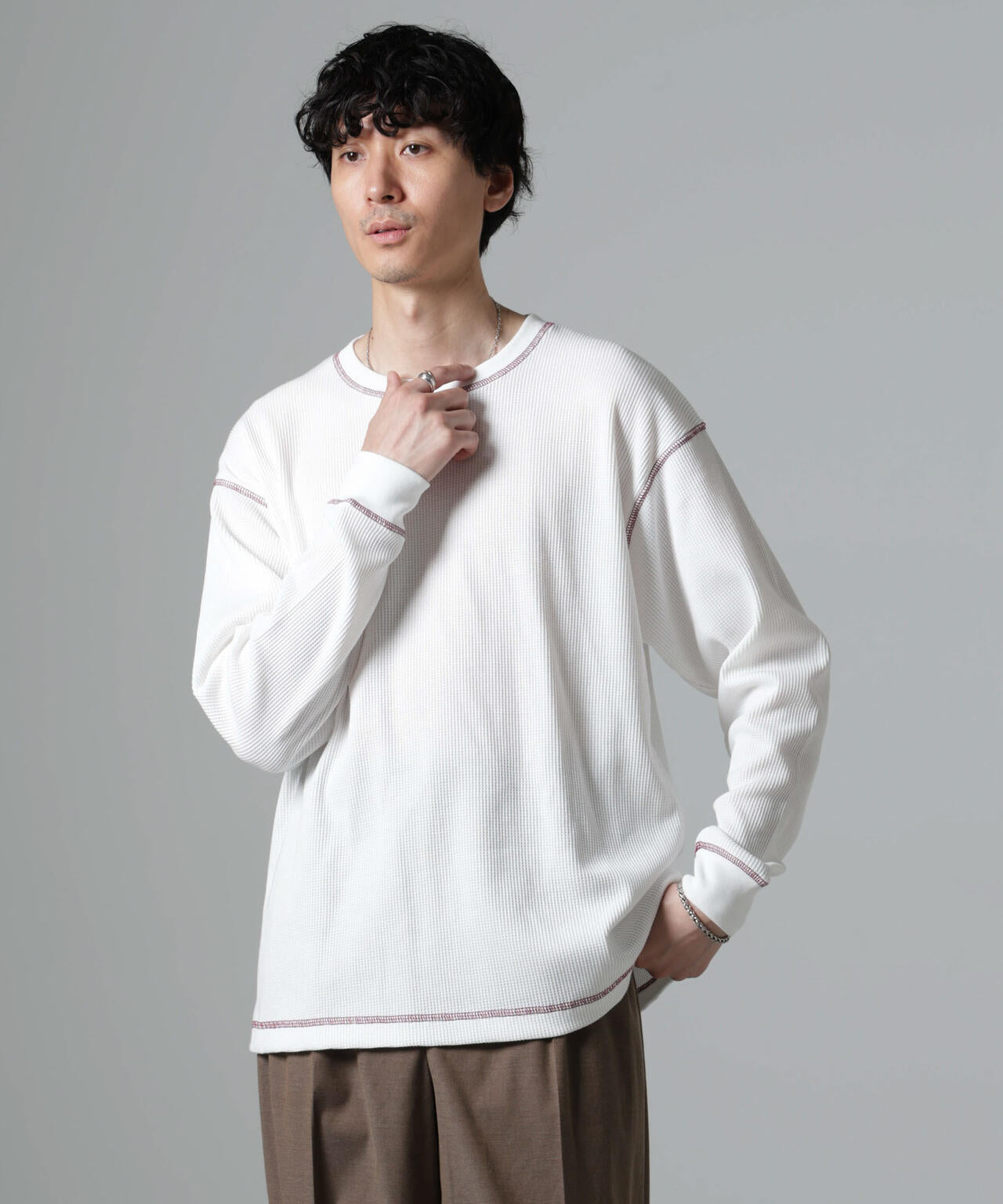 ステッチワッフルTシャツ 長袖
