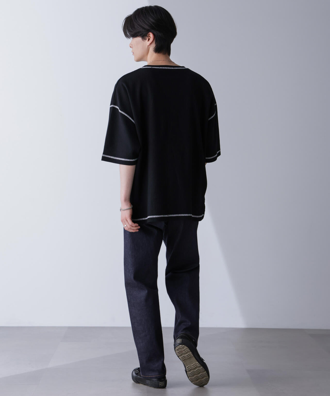 配色ステッチビックワッフルTシャツ 半袖