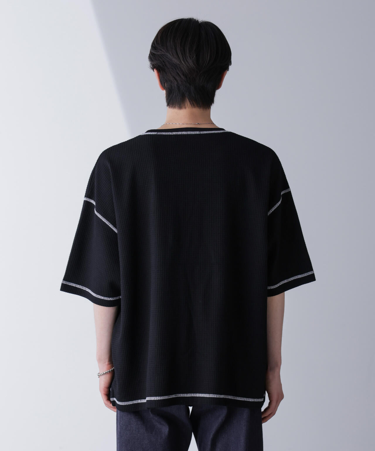 配色ステッチビックワッフルTシャツ 半袖