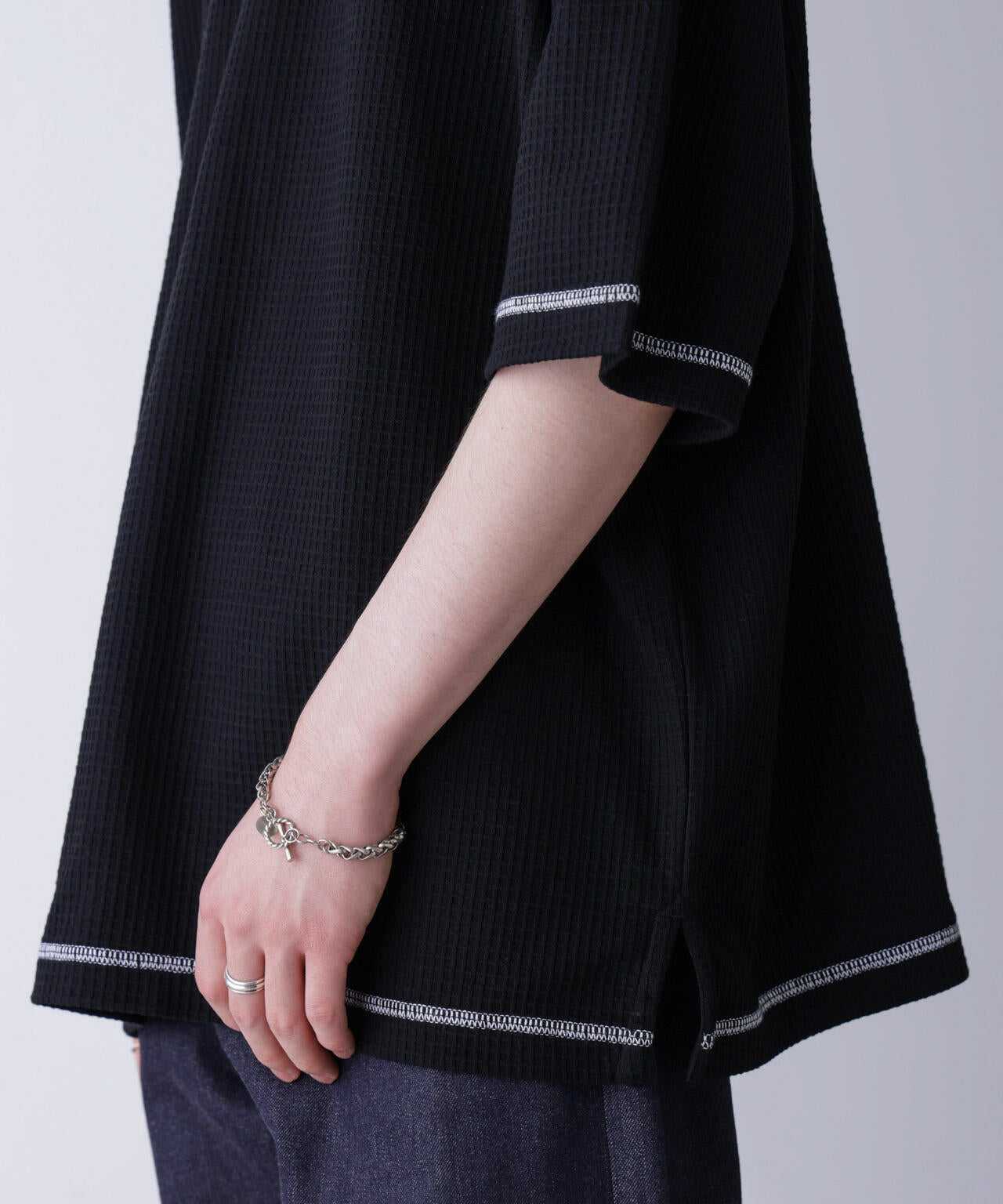 配色ステッチビックワッフルTシャツ 半袖
