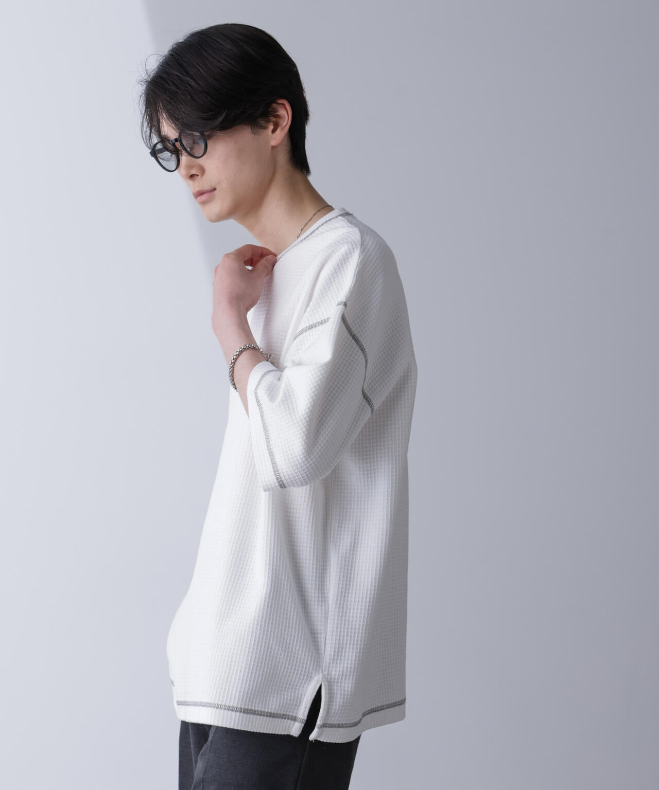 配色ステッチビックワッフルTシャツ 半袖