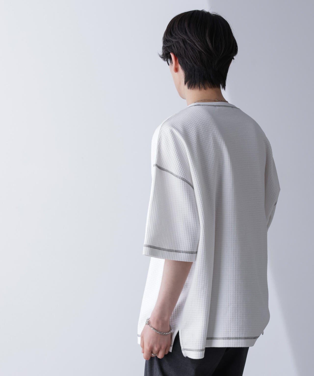 配色ステッチビックワッフルTシャツ 半袖