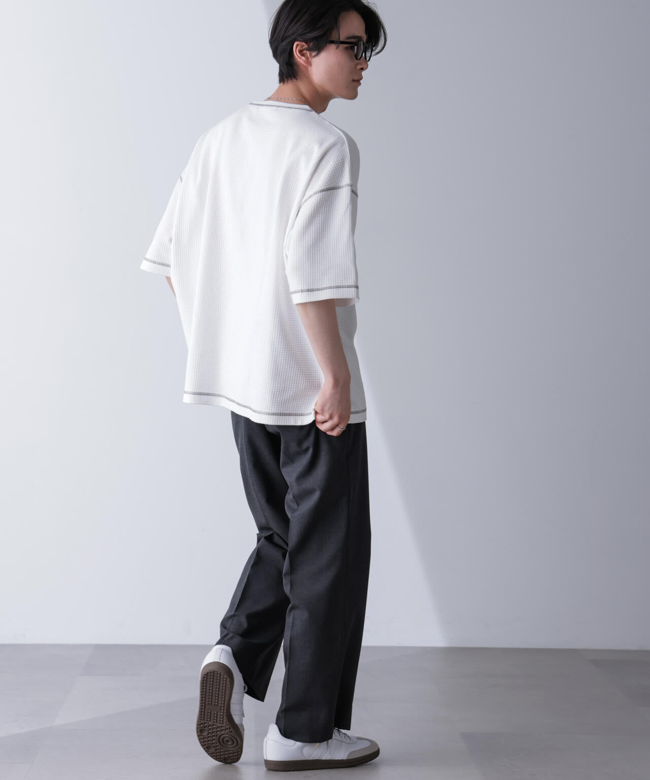 配色ステッチビックワッフルTシャツ 半袖