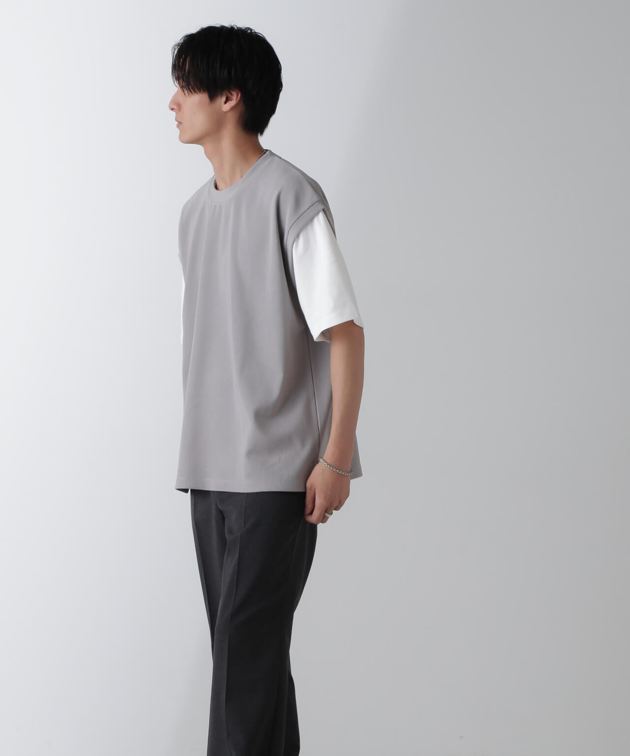 フェイクレイヤードリラックスTシャツ 半袖