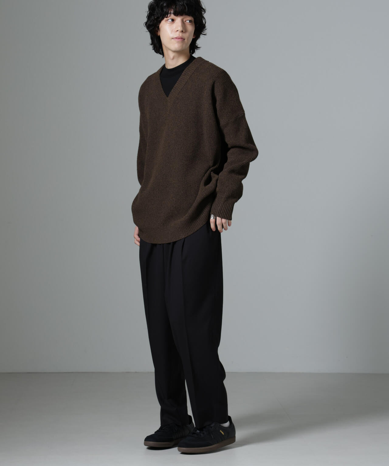 微起毛ワイドテーパードパンツ