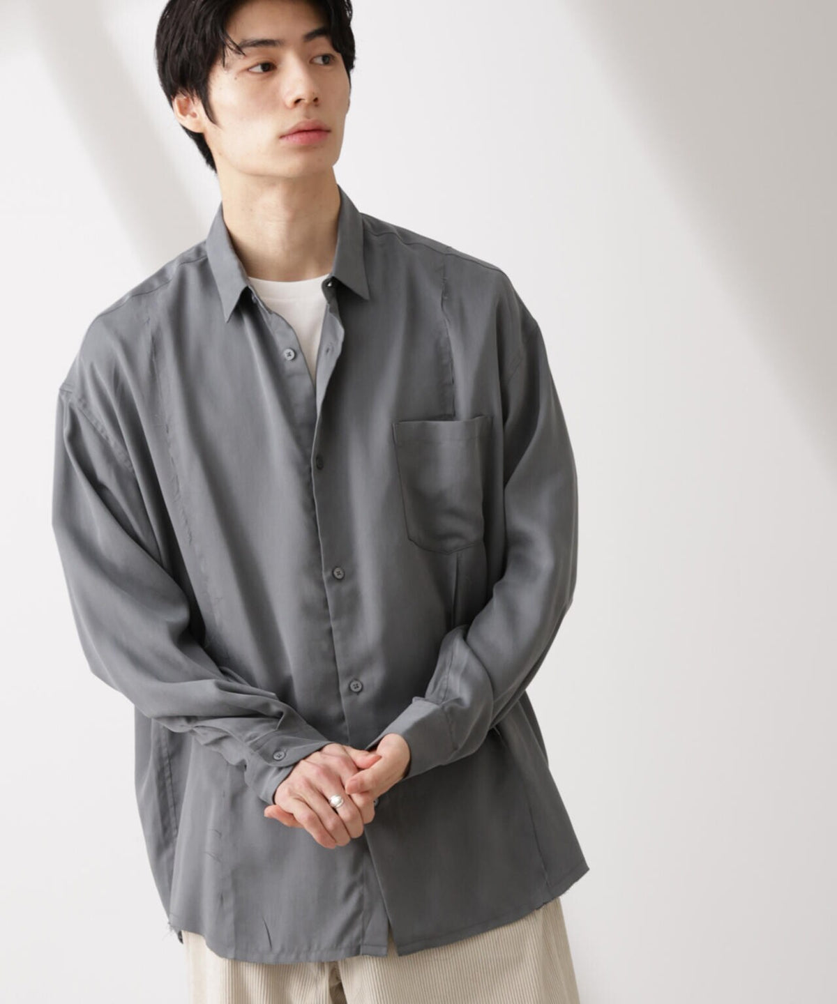 カットオフワイドドレープシャツ 長袖