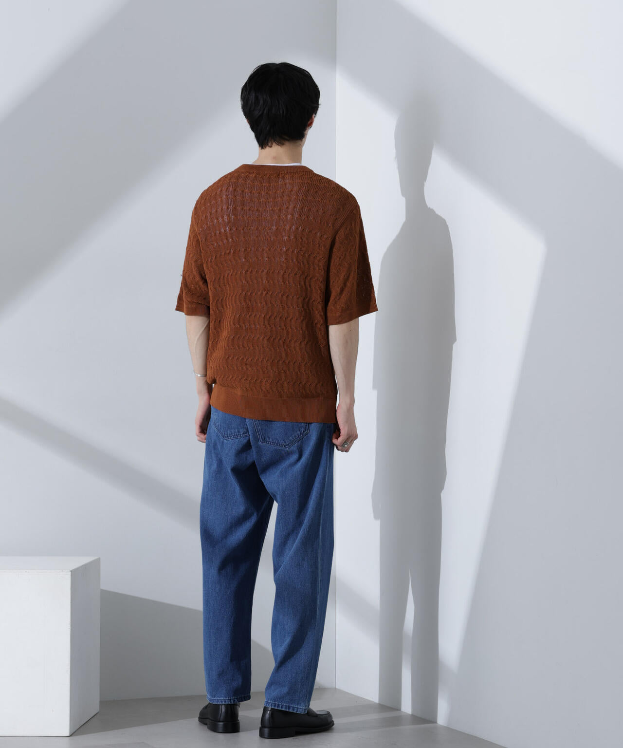柄編みクルーネックニット 半袖