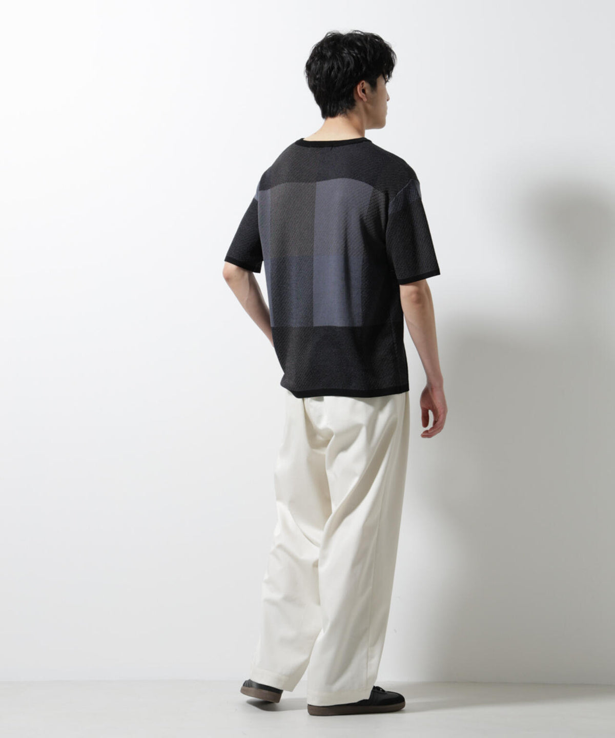 ブロックチェックニットTシャツ 半袖