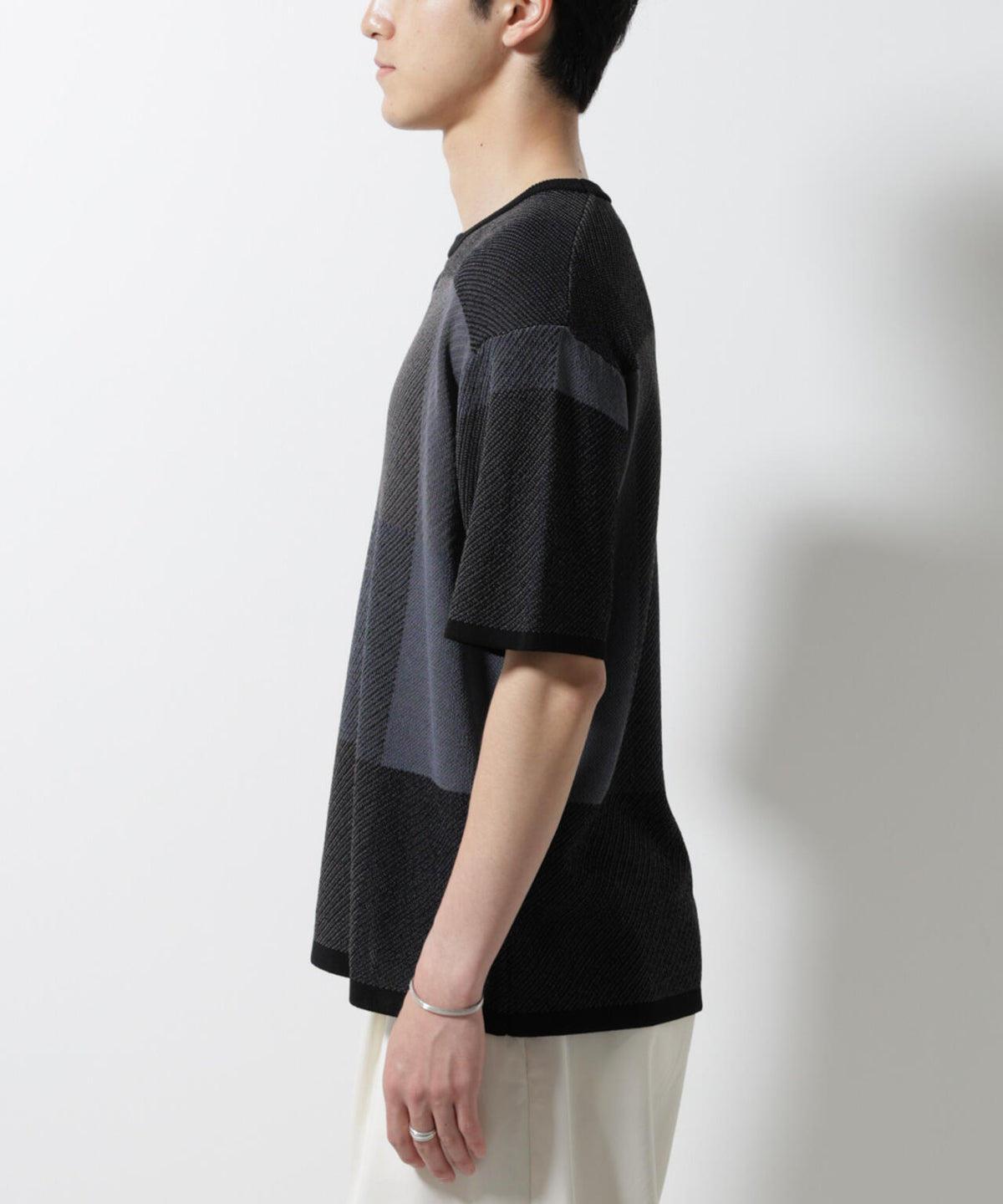 ブロックチェックニットTシャツ 半袖