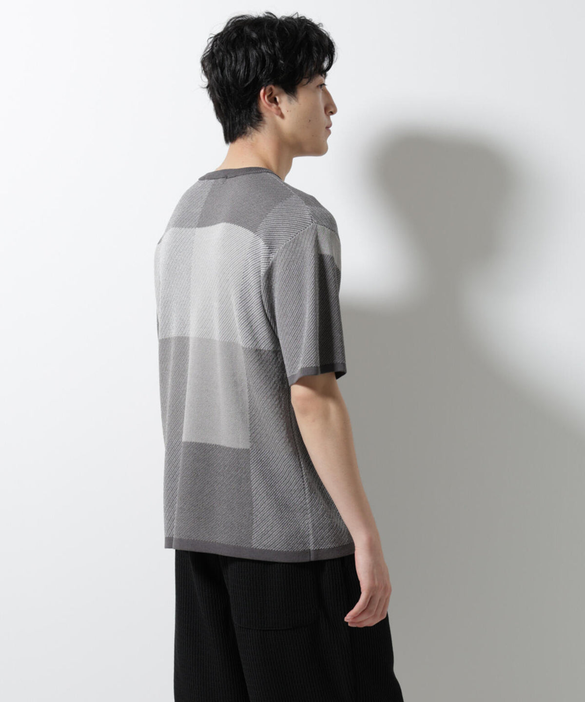 ブロックチェックニットTシャツ 半袖