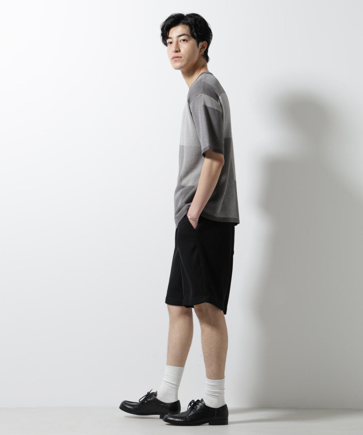 ブロックチェックニットTシャツ 半袖
