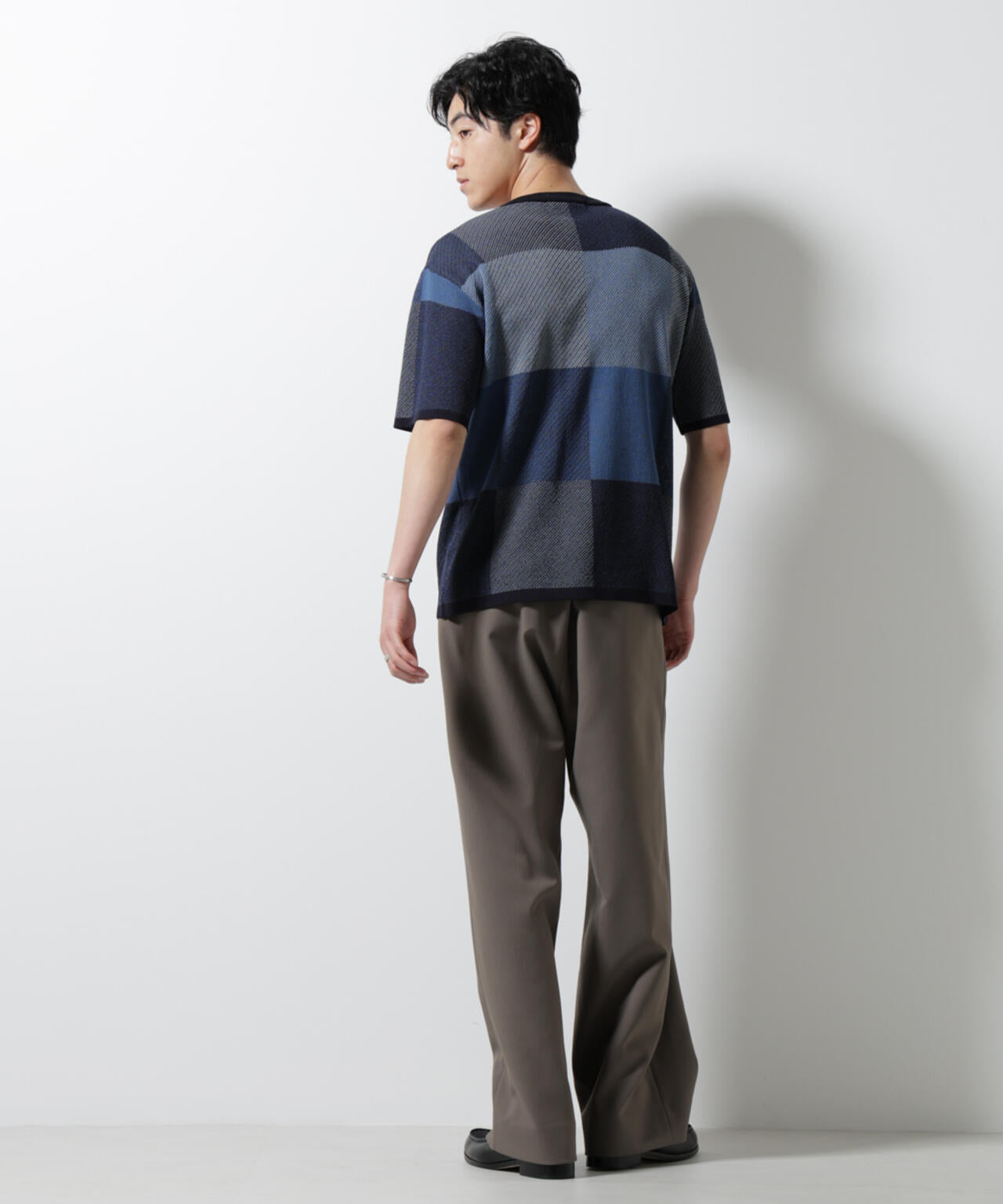 ブロックチェックニットTシャツ 半袖