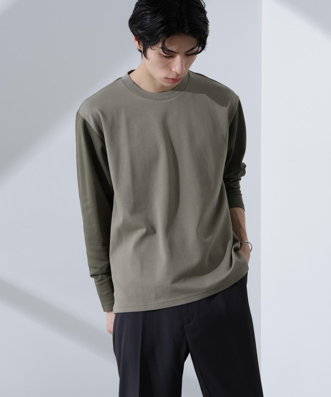 2トーンシルケットTシャツ 長袖