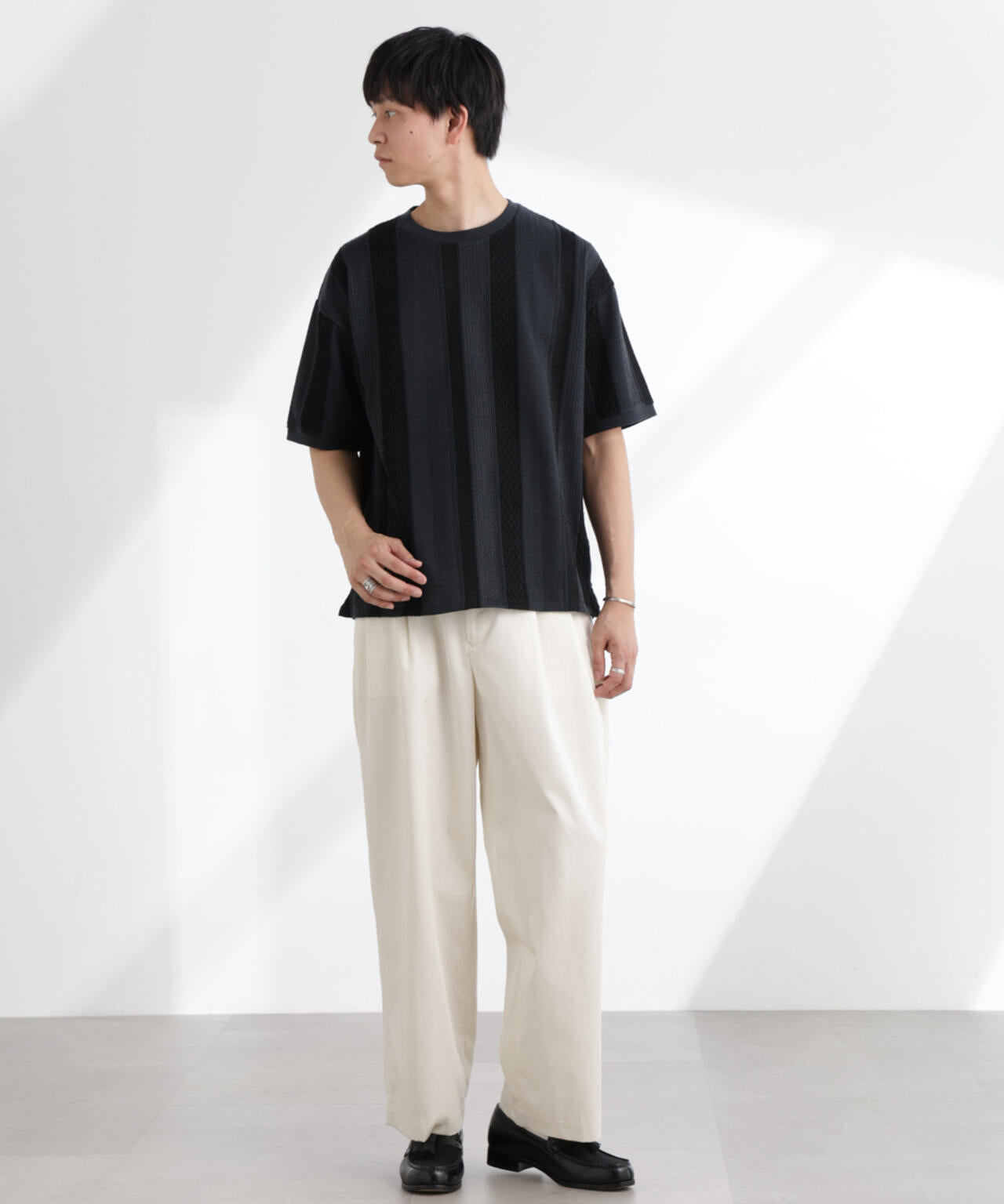 ストライプジャガードTシャツ 半袖