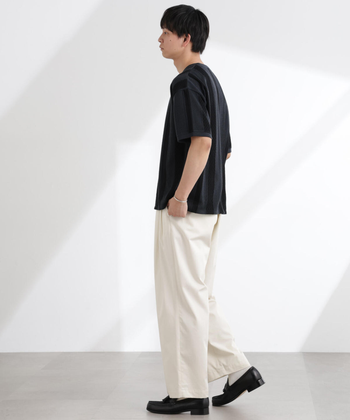 ストライプジャガードTシャツ 半袖