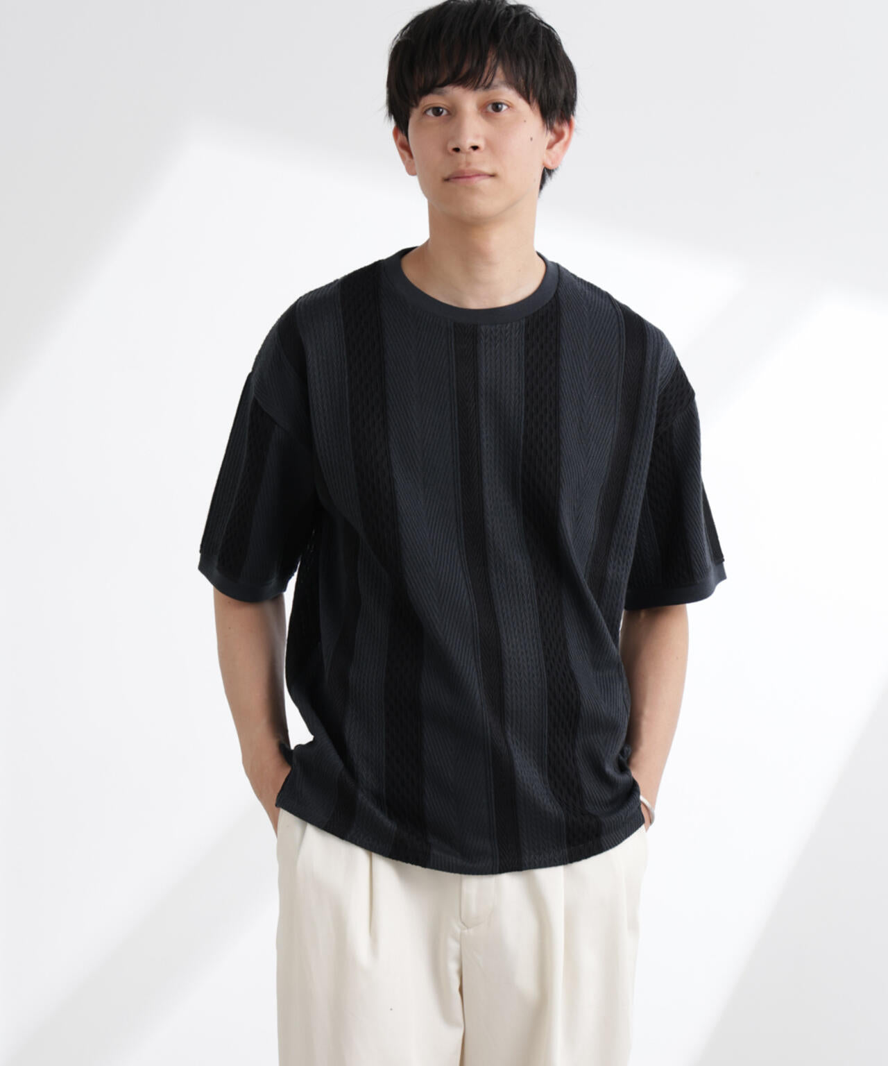 ストライプジャガードTシャツ 半袖