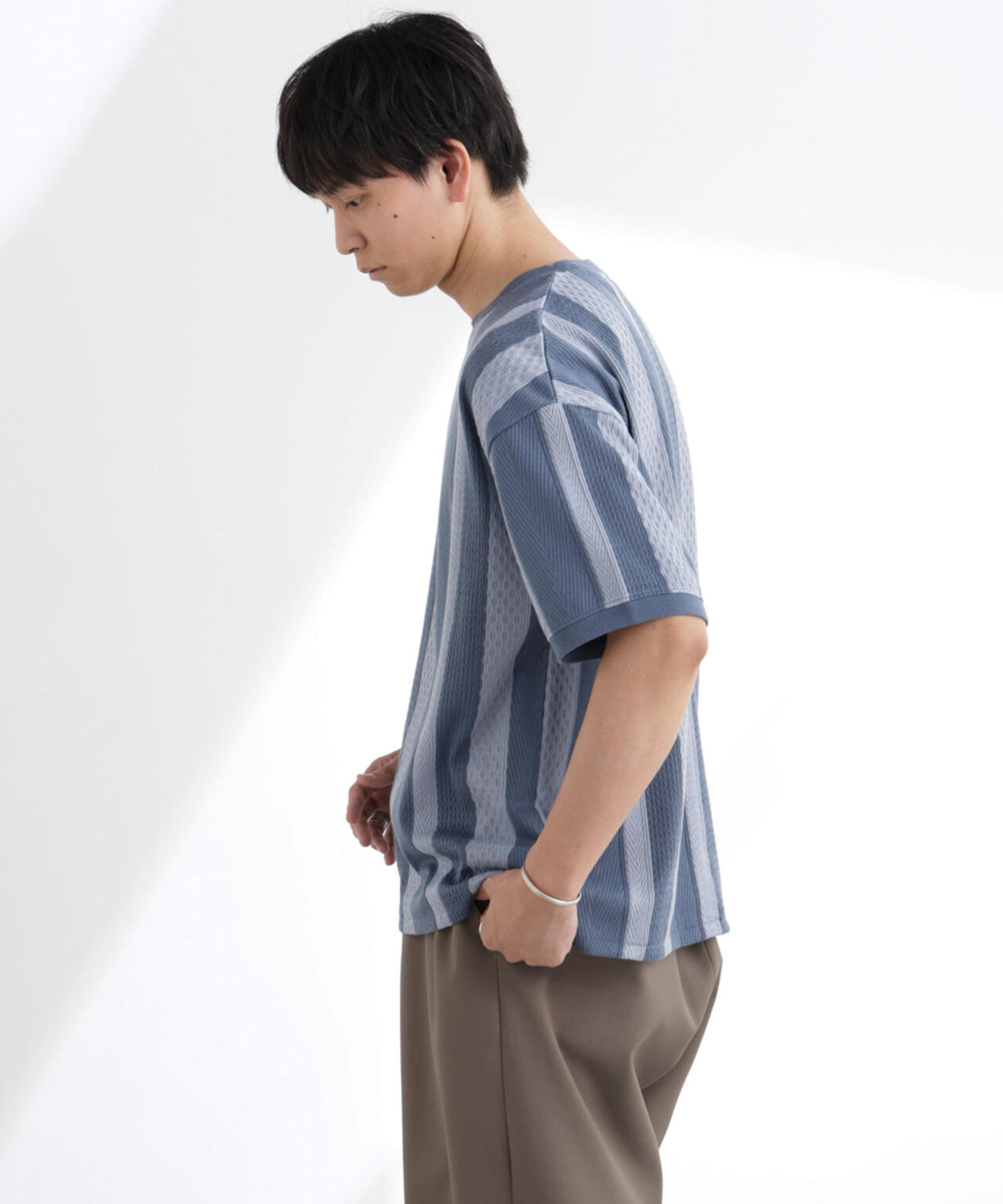 ストライプジャガードTシャツ 半袖