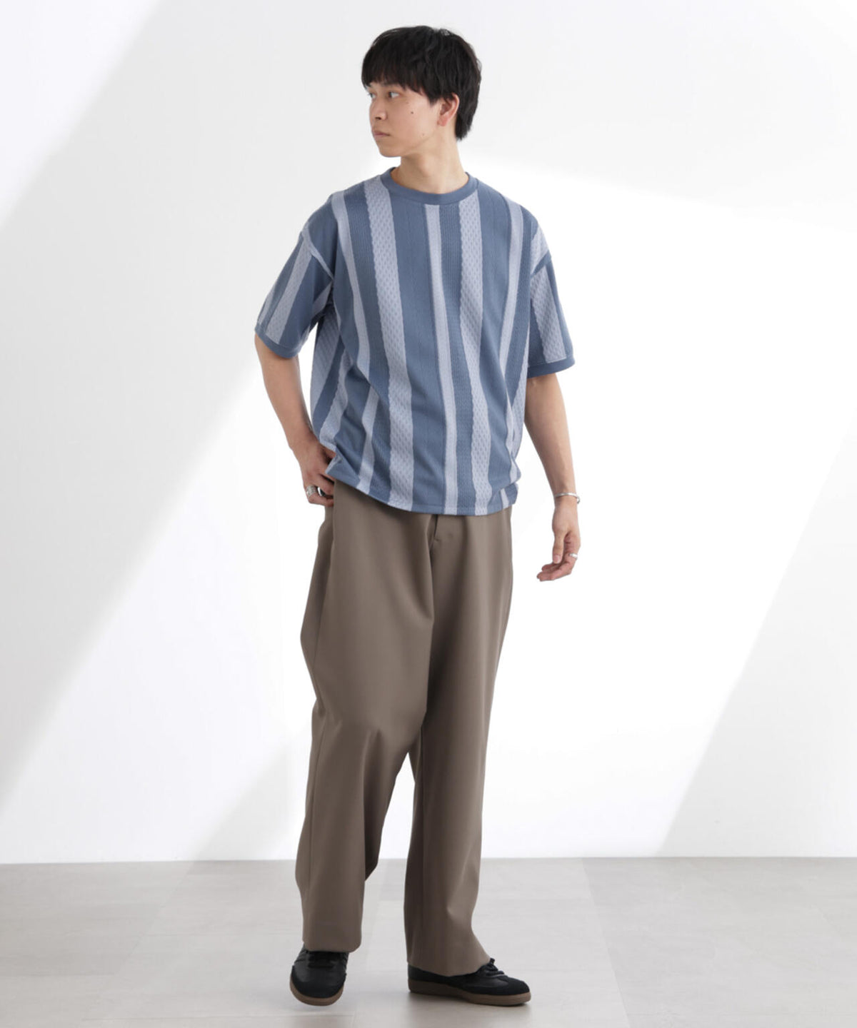 ストライプジャガードTシャツ 半袖