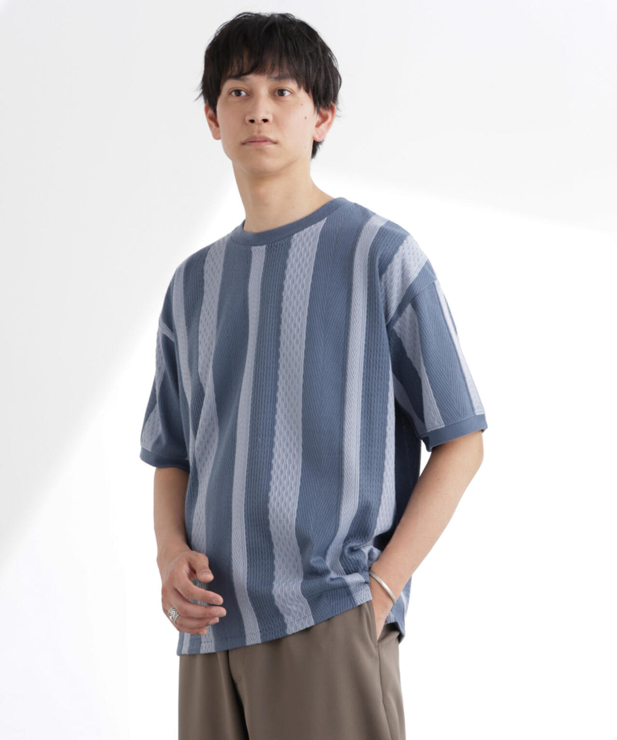 ストライプジャガードTシャツ 半袖