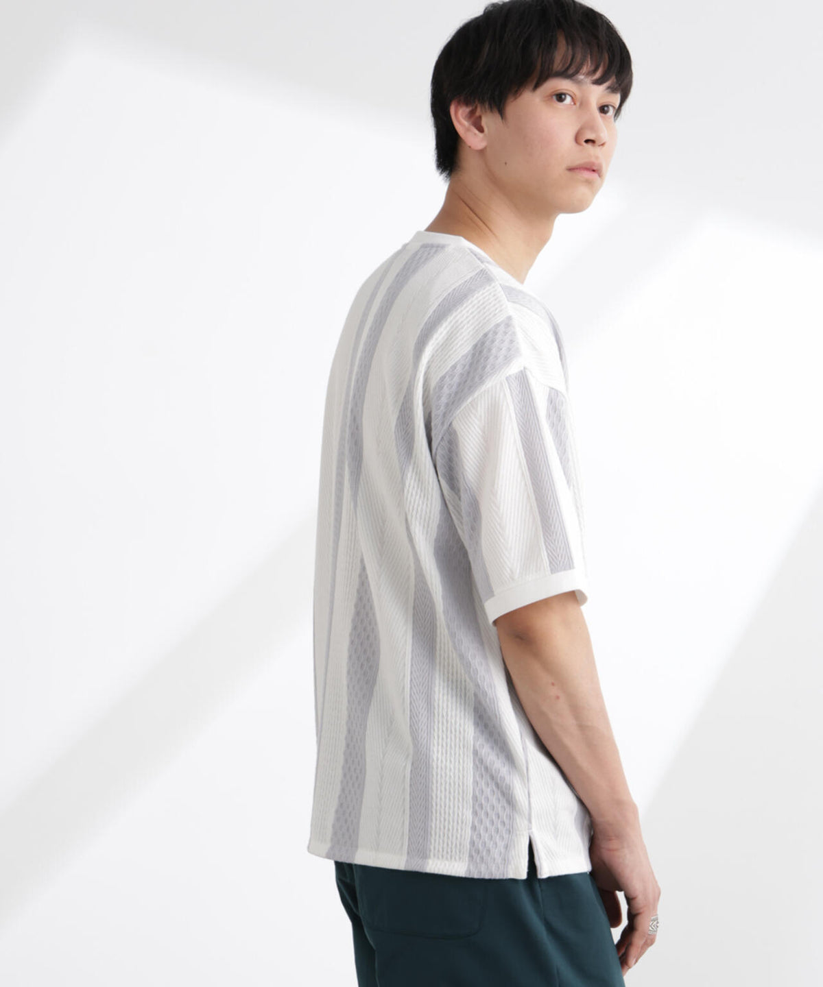 ストライプジャガードTシャツ 半袖