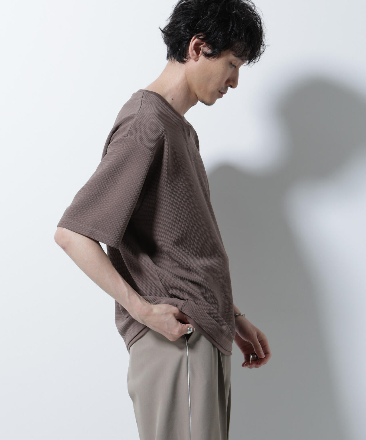 フェイクレイヤードキーネックTシャツ 半袖