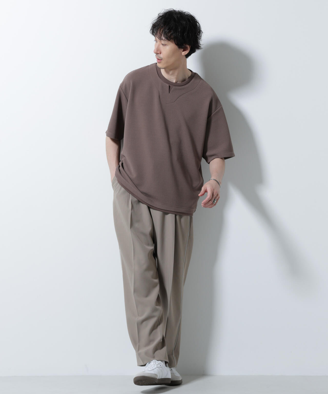 フェイクレイヤードキーネックTシャツ 半袖