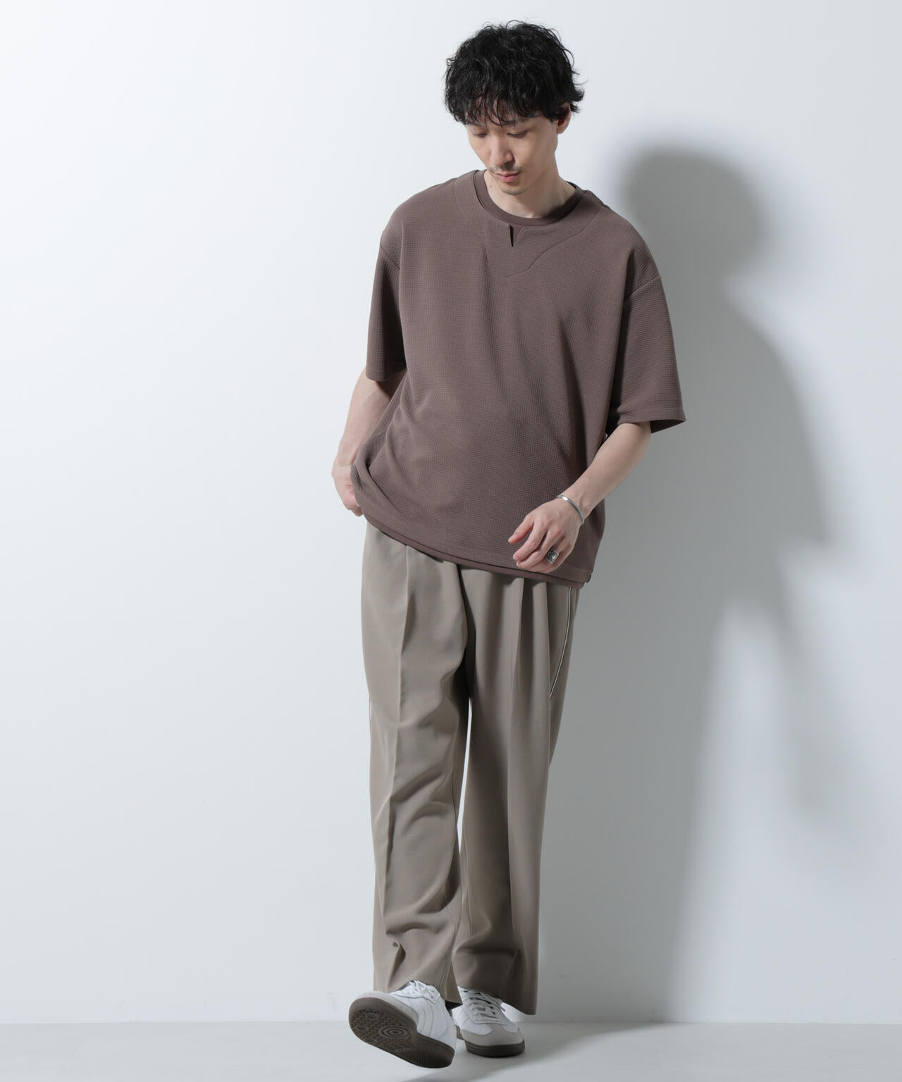 フェイクレイヤードキーネックTシャツ 半袖