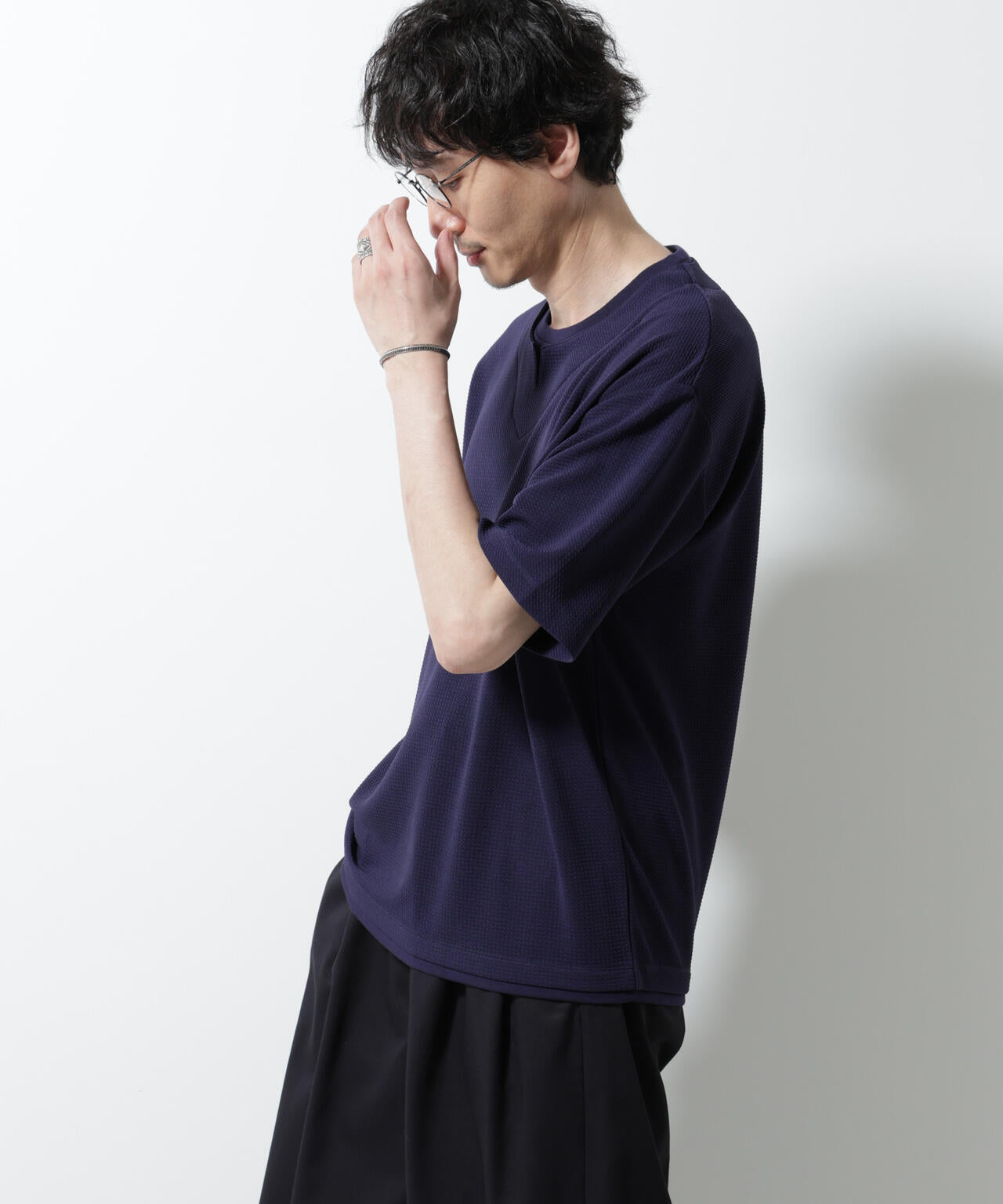 フェイクレイヤードキーネックTシャツ 半袖