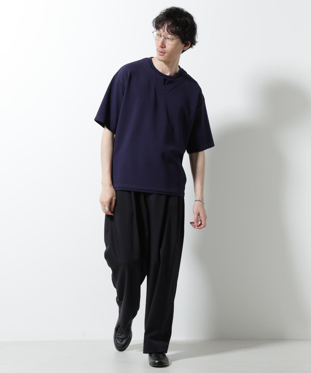 フェイクレイヤードキーネックTシャツ 半袖