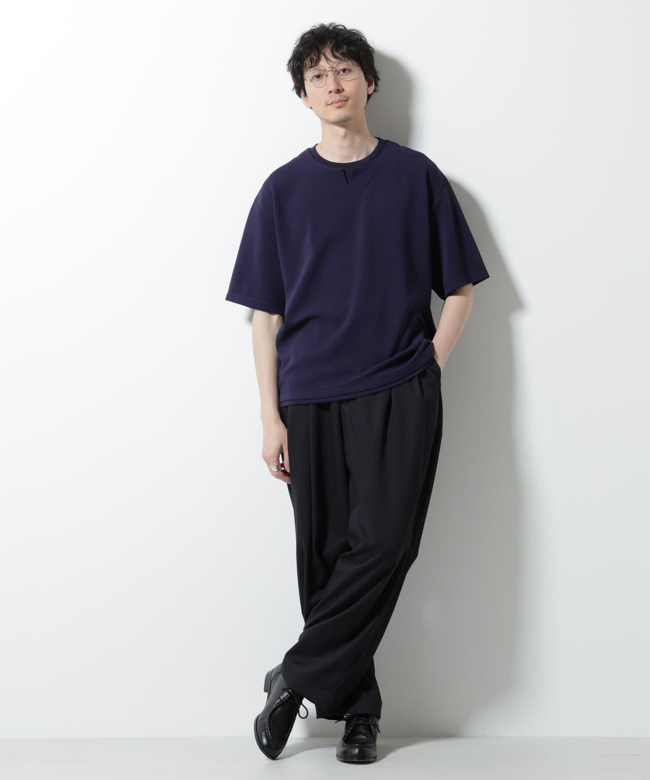 フェイクレイヤードキーネックTシャツ 半袖