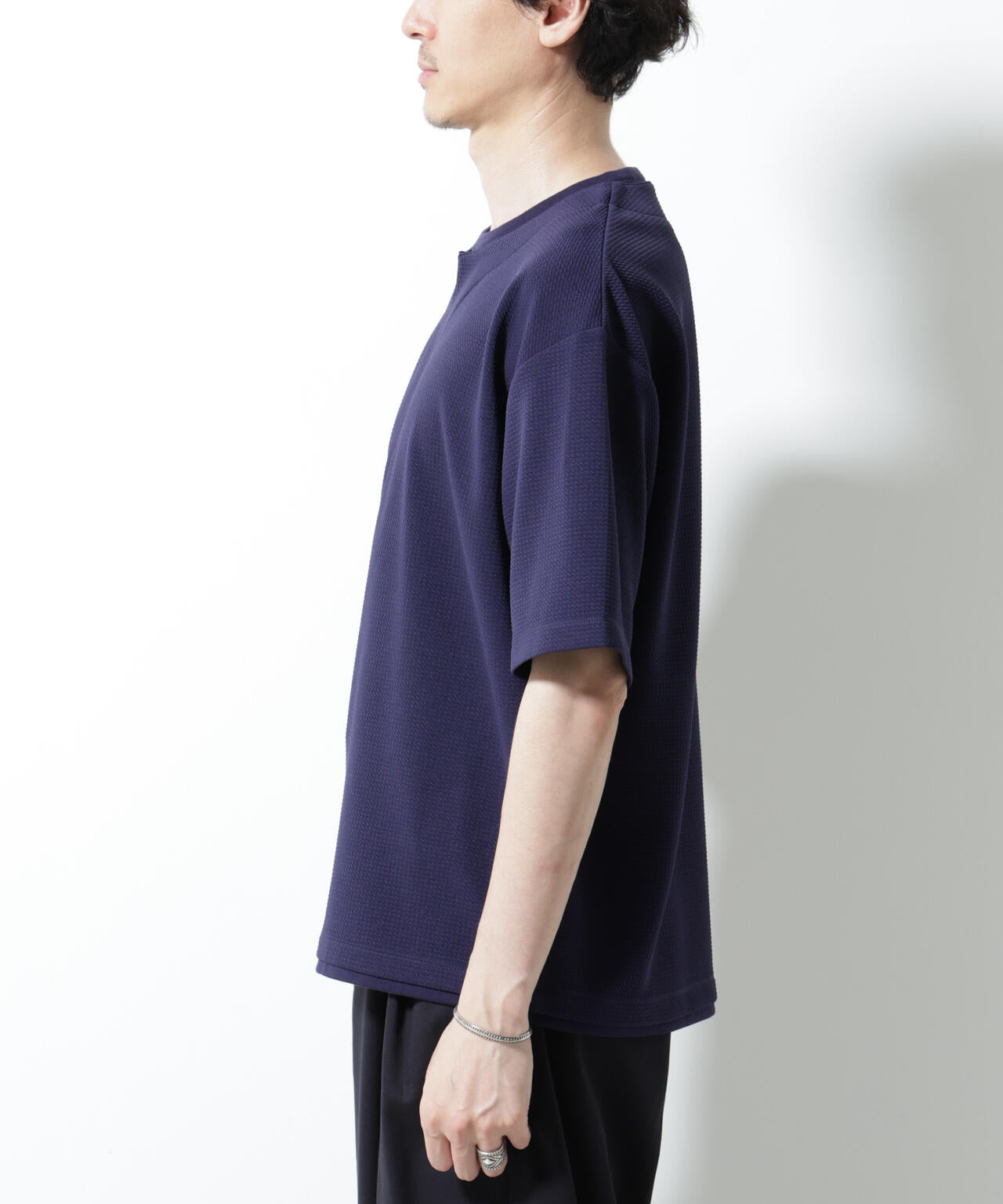 フェイクレイヤードキーネックTシャツ 半袖