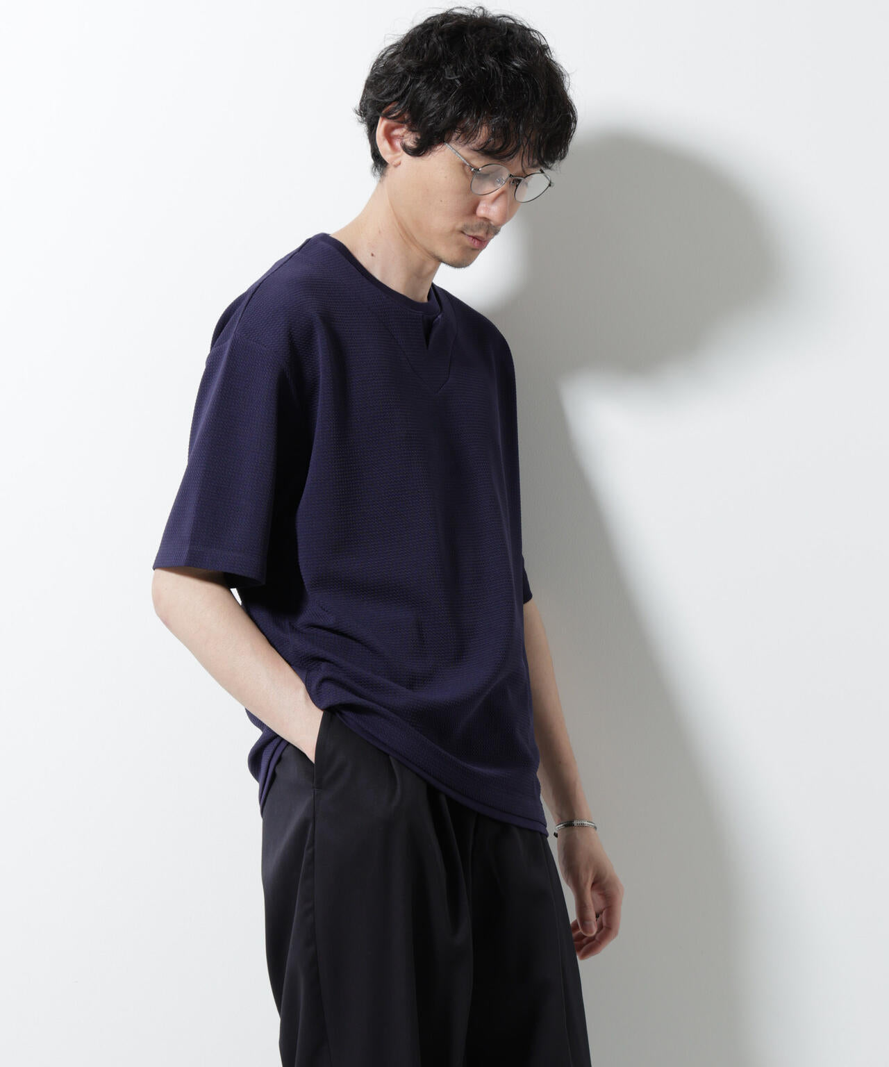 フェイクレイヤードキーネックTシャツ 半袖