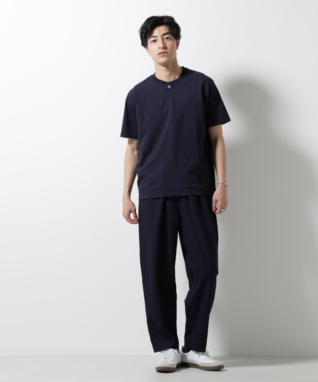 ジャージーサッカーヘンリーネックTシャツ 半袖