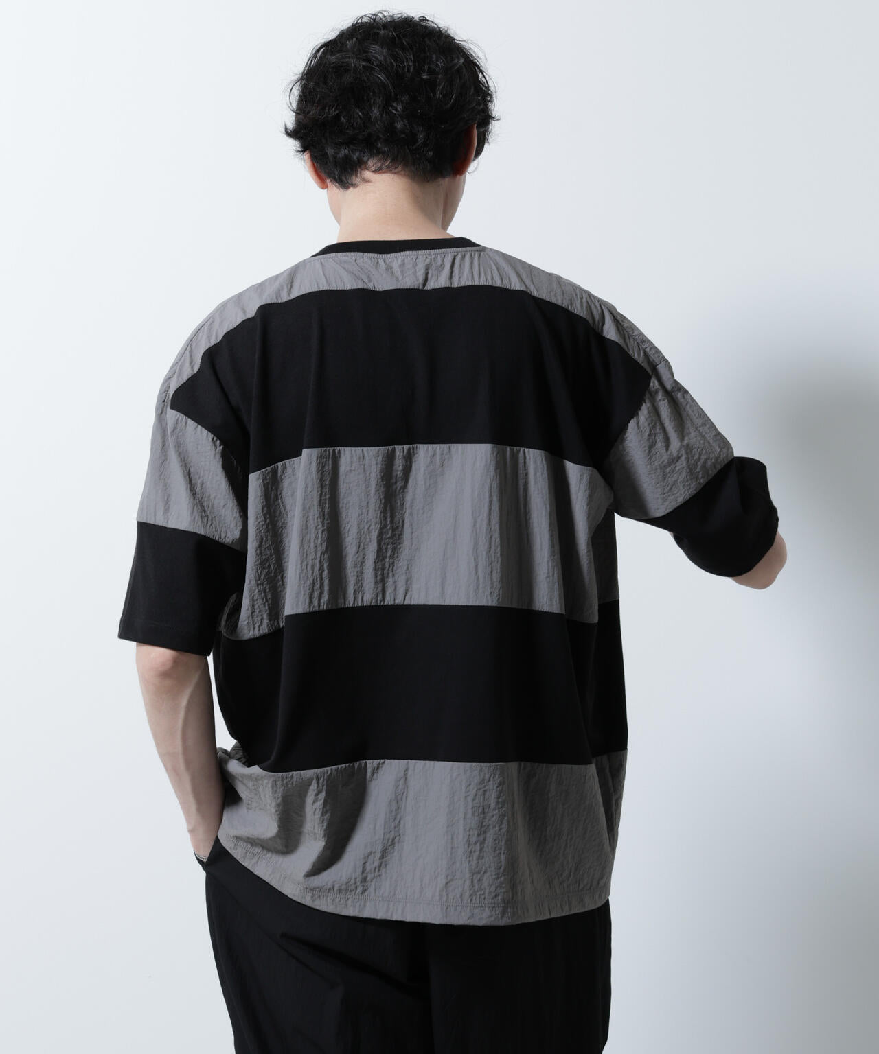 リラックス異素材ボーダーTシャツ 半袖