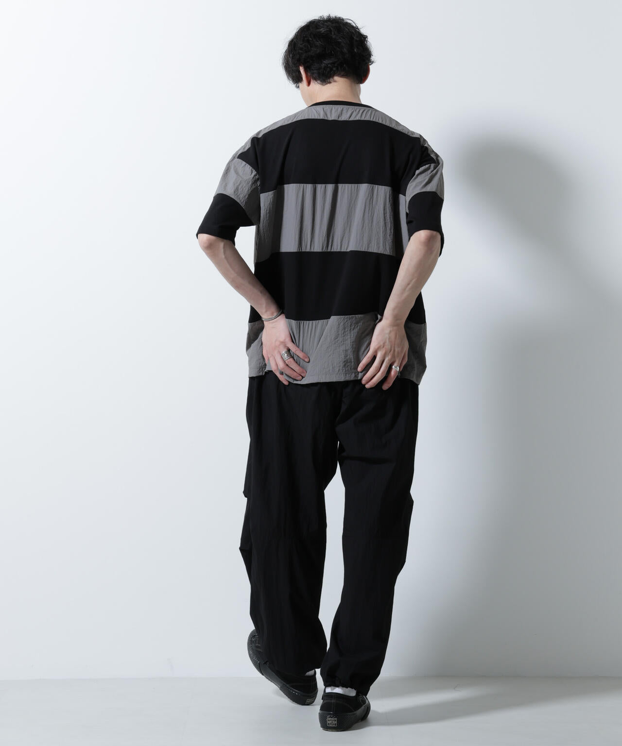 リラックス異素材ボーダーTシャツ 半袖