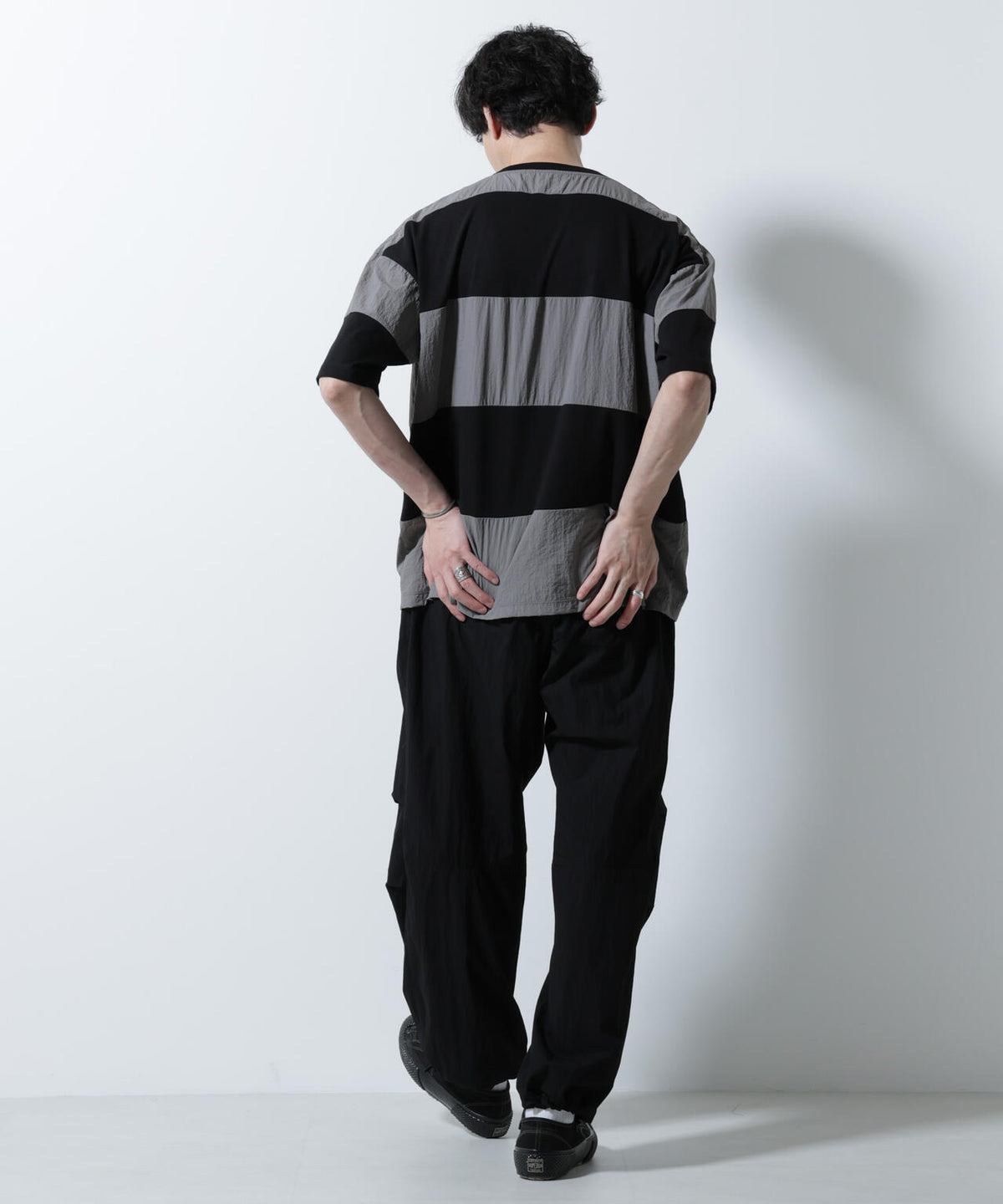 リラックス異素材ボーダーTシャツ 半袖