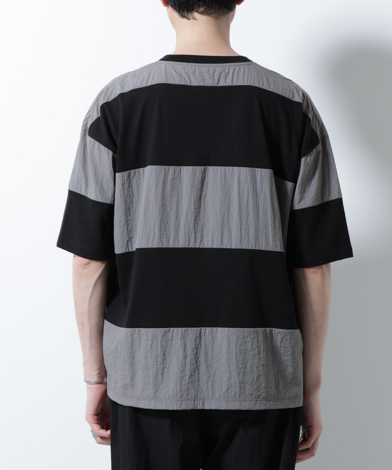 リラックス異素材ボーダーTシャツ 半袖