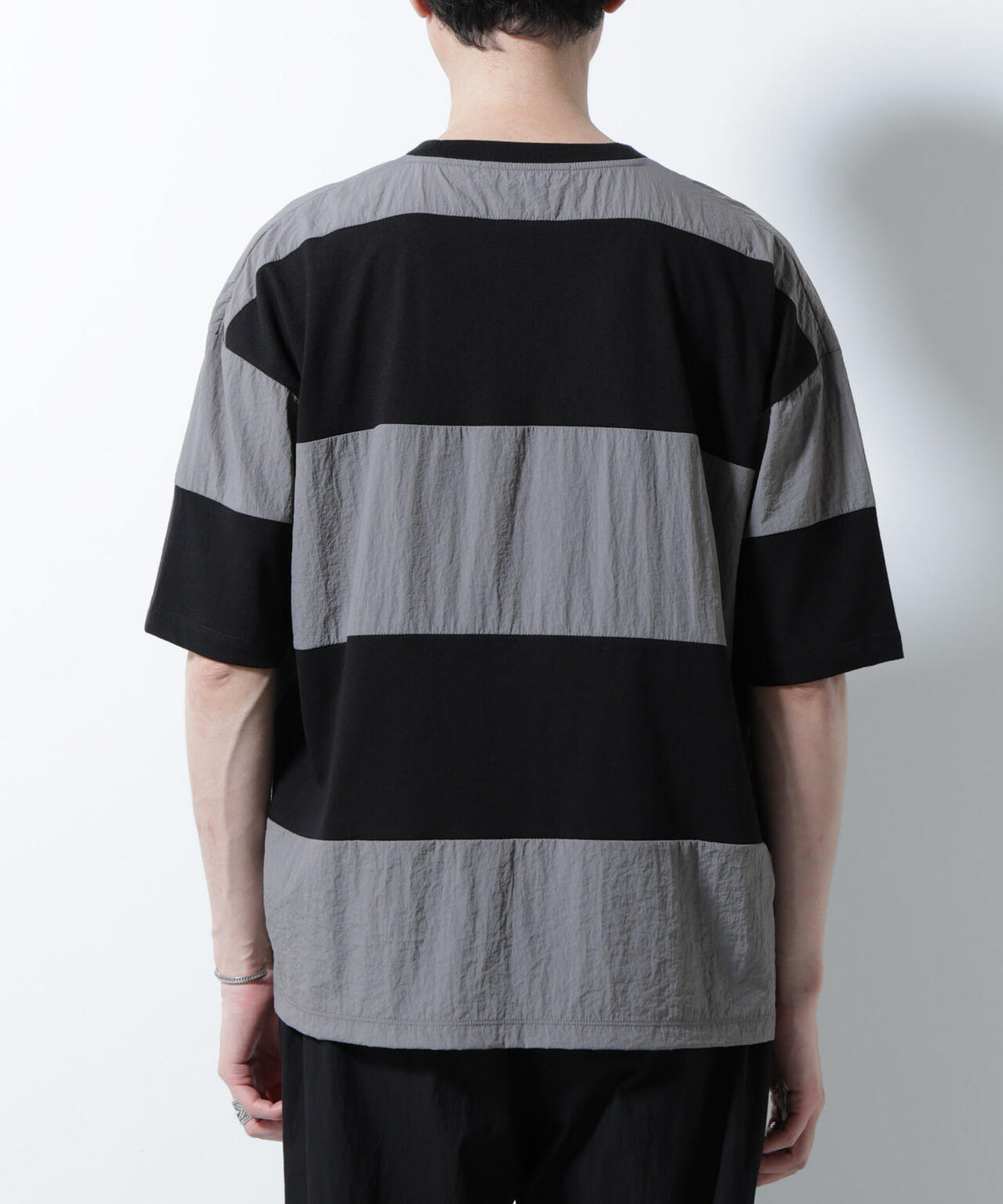リラックス異素材ボーダーTシャツ 半袖