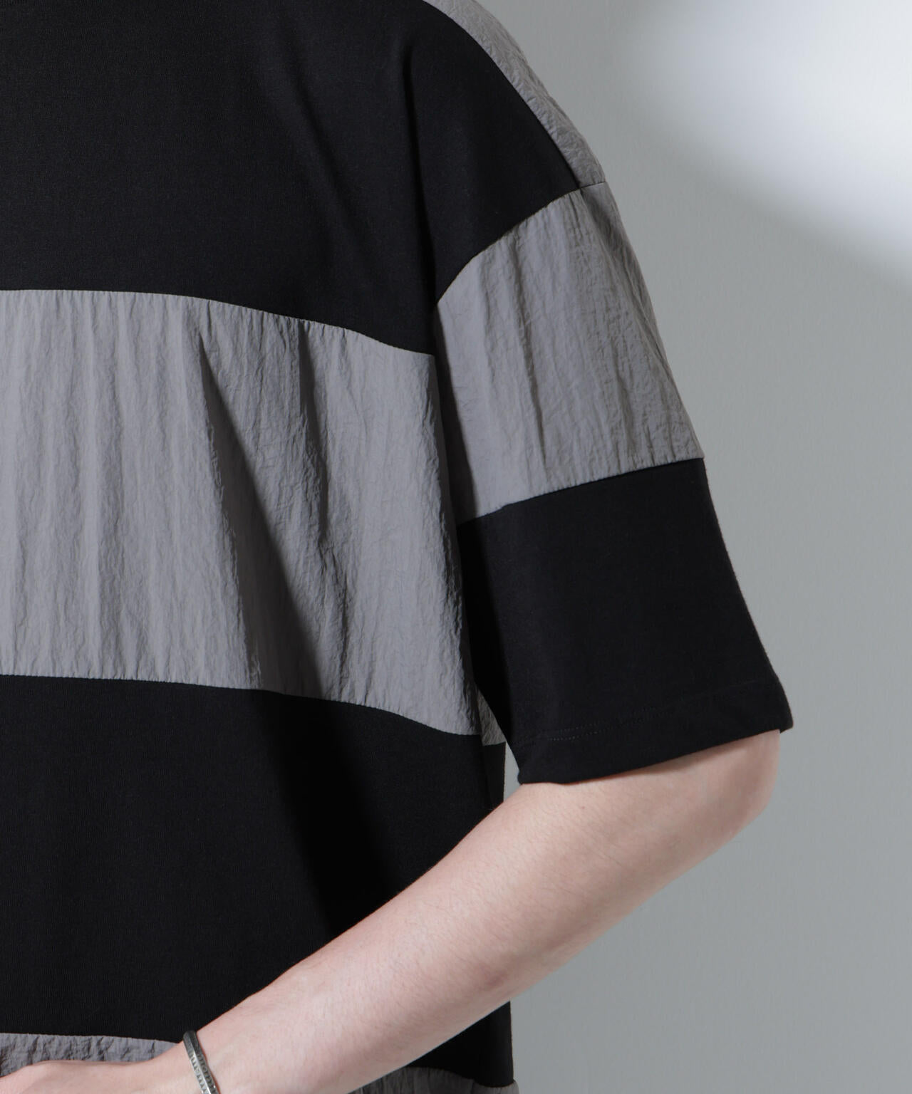 リラックス異素材ボーダーTシャツ 半袖