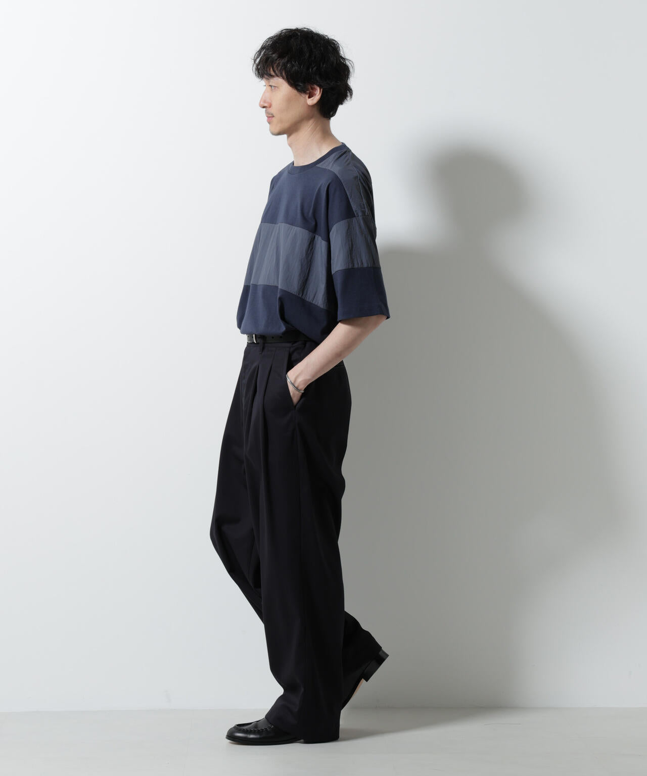 リラックス異素材ボーダーTシャツ 半袖