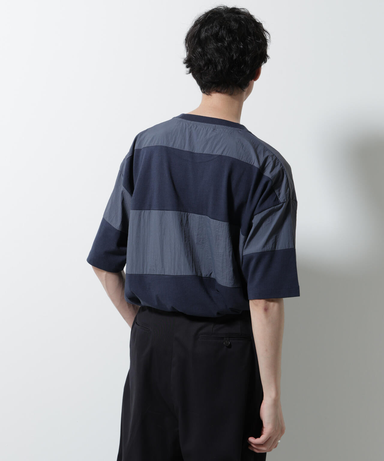 リラックス異素材ボーダーTシャツ 半袖