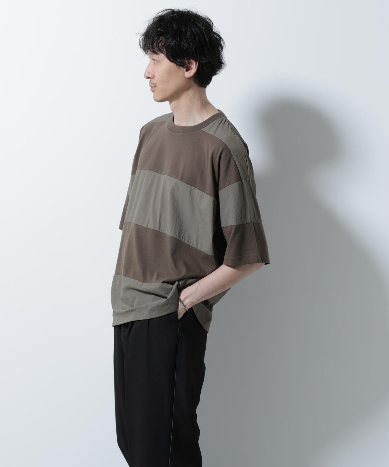 リラックス異素材ボーダーTシャツ 半袖