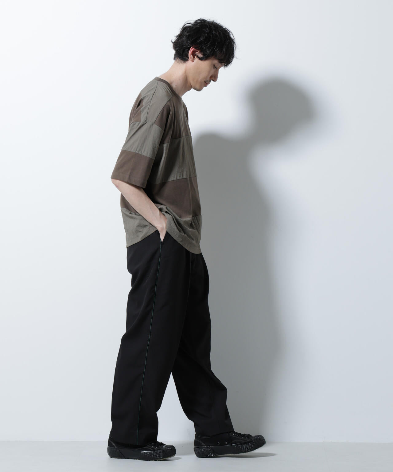 リラックス異素材ボーダーTシャツ 半袖