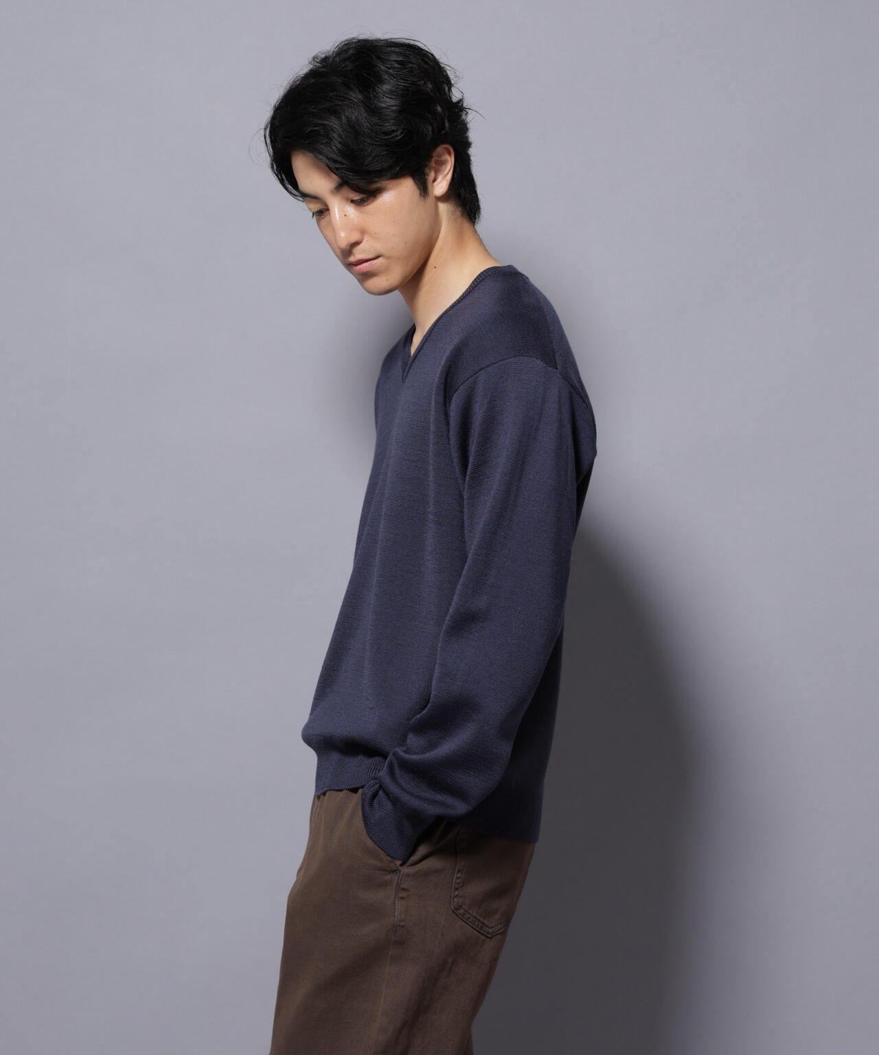 タスマニアウールミックス ミラノリブリラックスVネックニット