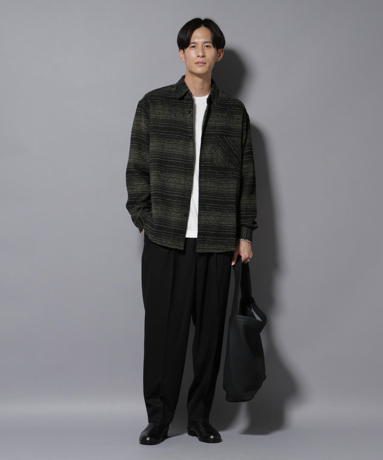 微起毛ワイド2タックテーパードパンツ