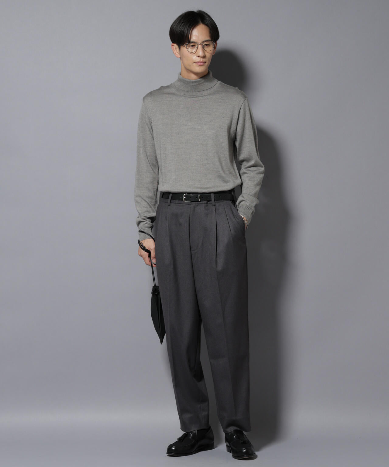 微起毛ワイド2タックテーパードパンツ