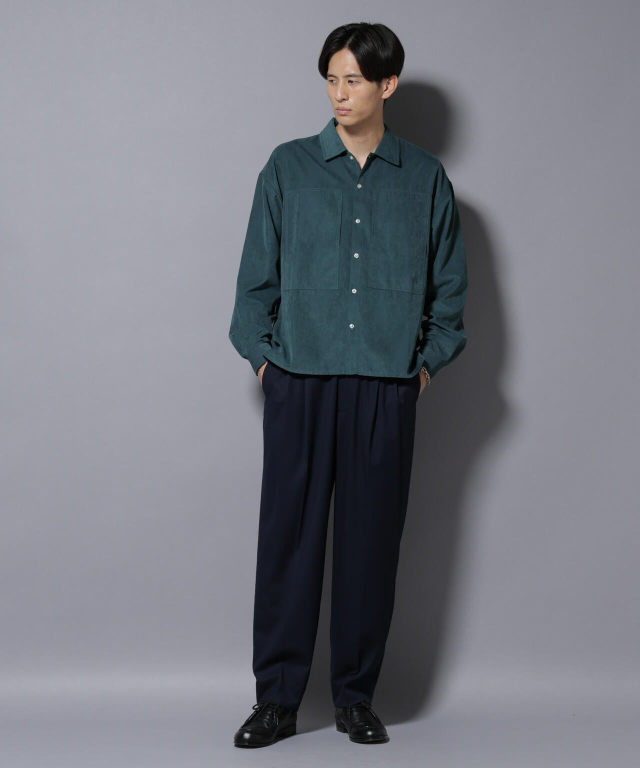 微起毛ワイド2タックテーパードパンツ