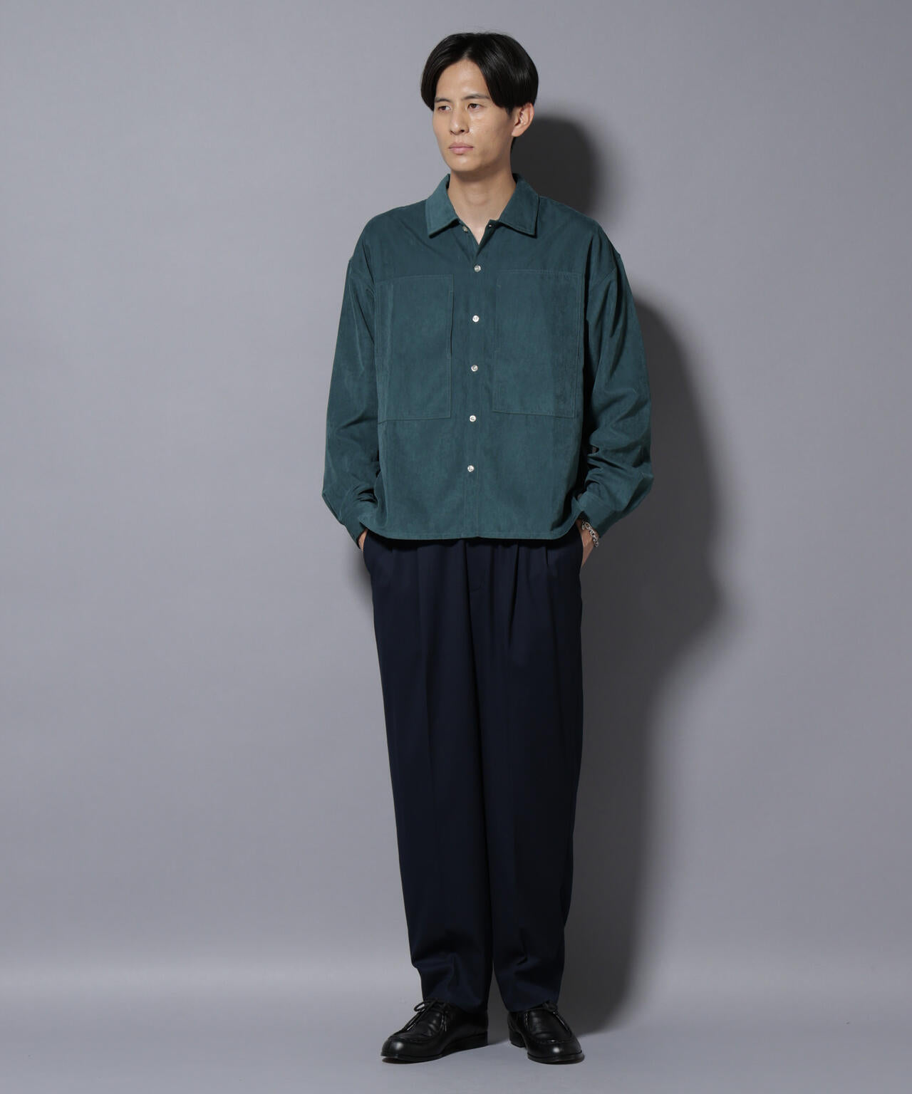 微起毛ワイド2タックテーパードパンツ