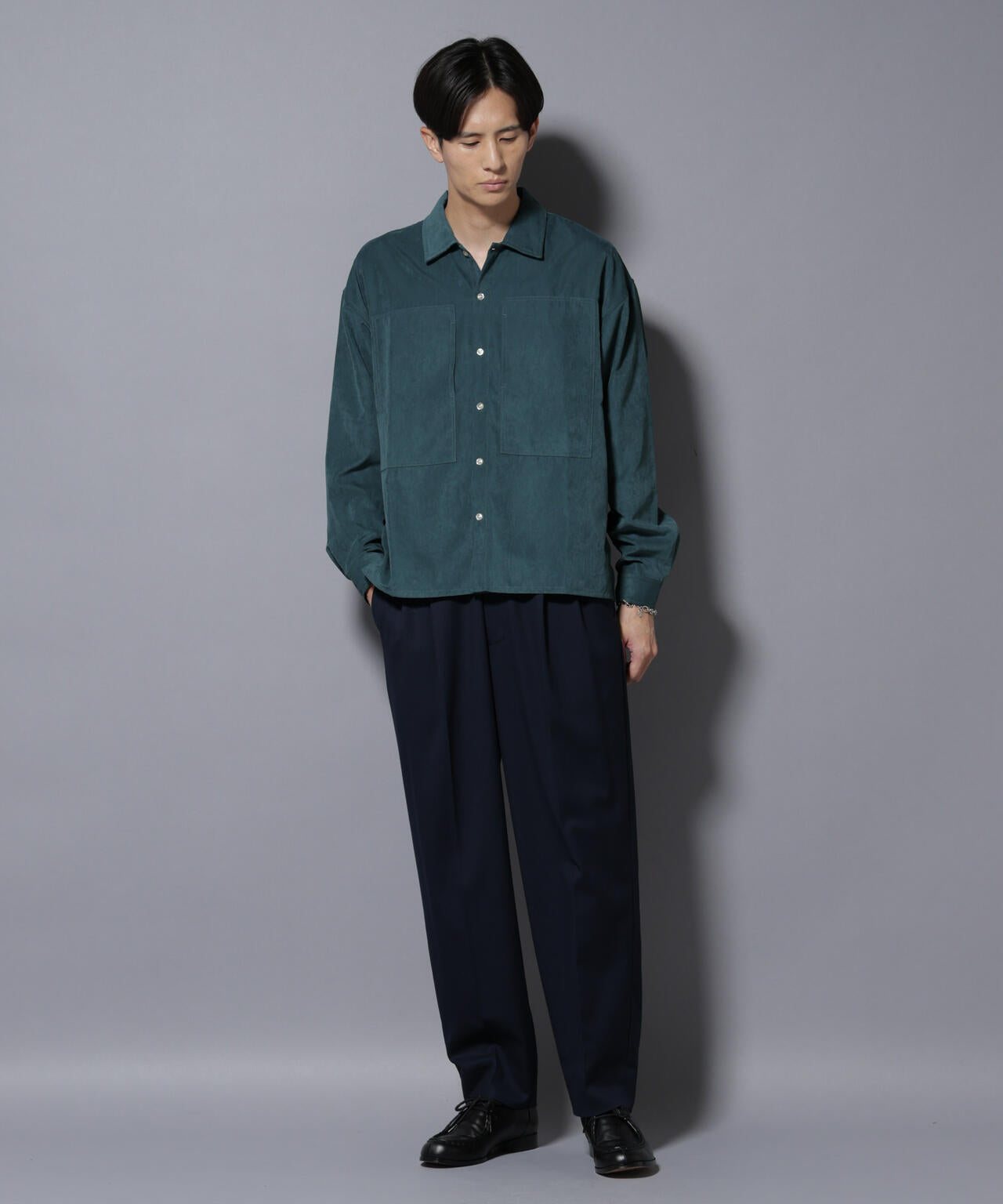 微起毛ワイド2タックテーパードパンツ