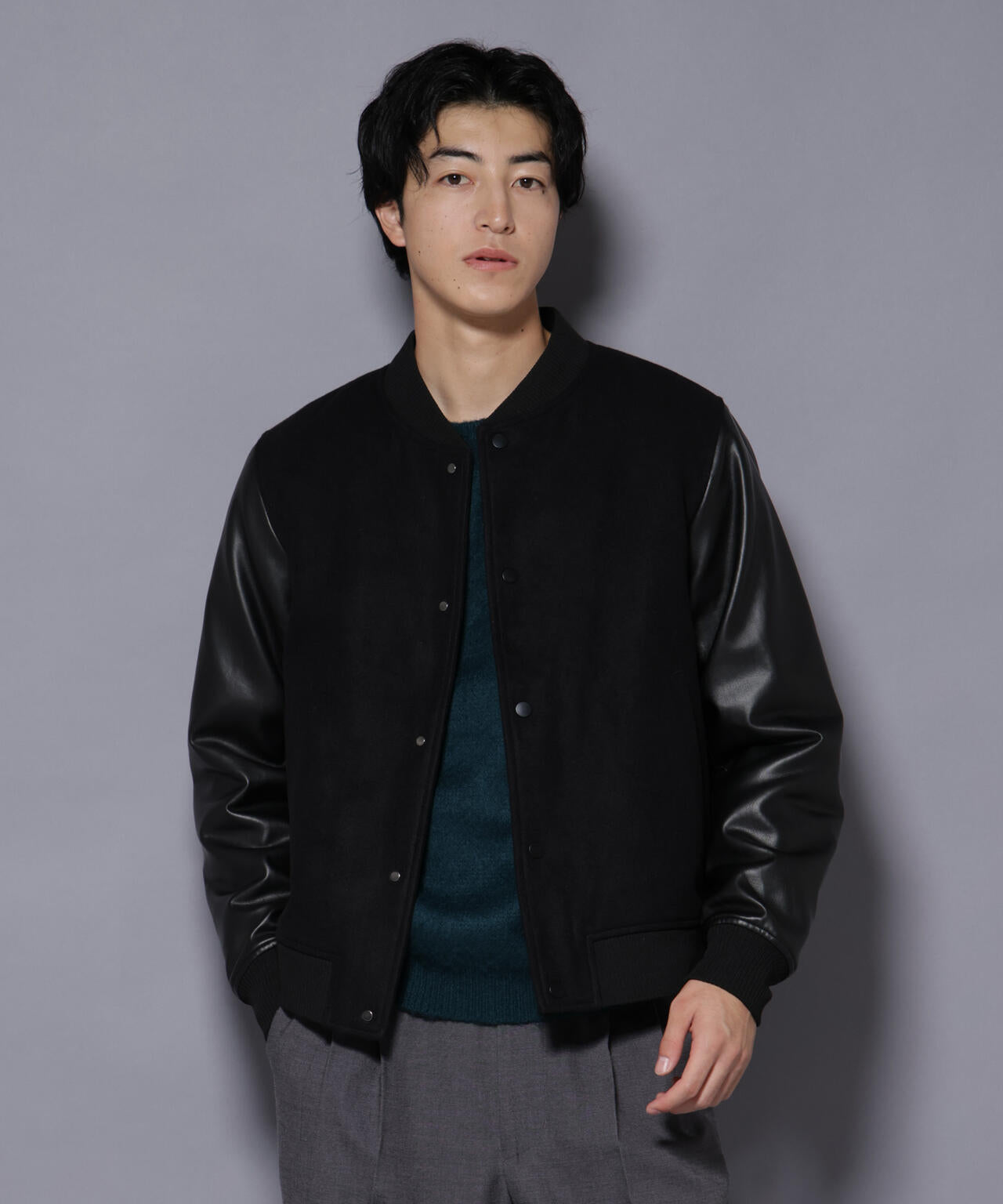 フェイクレザースタジャン